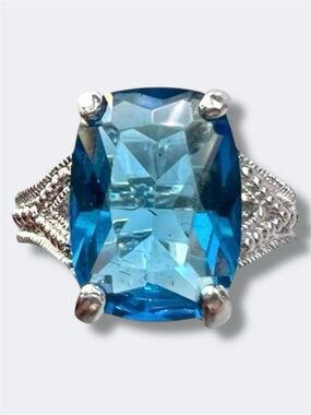 Premier Designs Seascape Blue Crystal Statement Ring Silver Tone Size 6.5